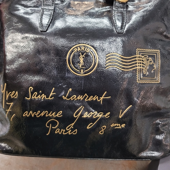 Yves Saint Laurent YSL Tote Bag Y-Mail Patent Leather Black also RARE keyring - Picture 3 of 16